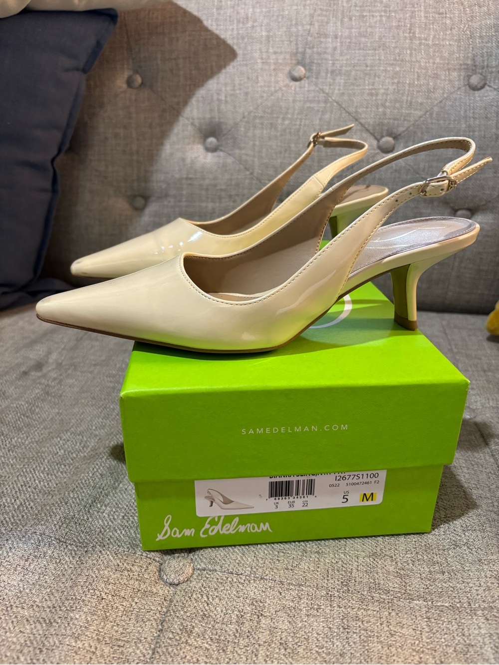 Sam Edelman Bianka Slingback Kitten Heels Ivory Patent Size 5